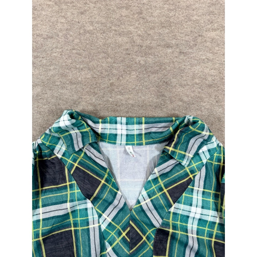 Rose Gal Womens 22 Plaid Stretch V Neck High Low Hem Blouse Top Green Multi - Picture 3 of 14